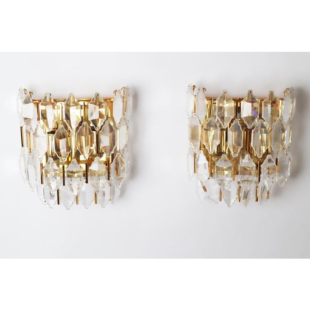 Hollywood Regency Lead Crystal and Gold Wall Lights, Palwa, 1970s, Set of 2 For Sale - Image 16 of 18
