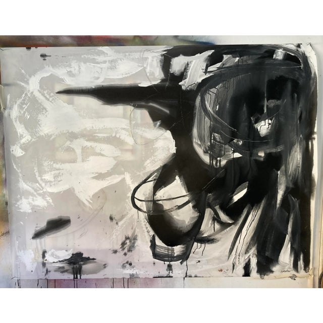 Original Abstract Black & White Painting by Erik Sulander, on Dacron (Sailcloth), Large 75x55, Signed, Unframed. For Sale In New York - Image 6 of 6