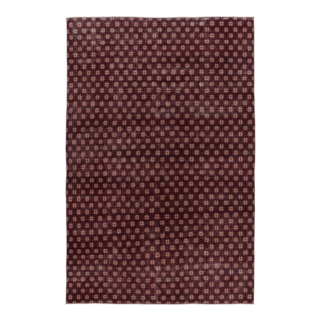 Vintage Turkish Distressed Rug in Red With All-Over Floral Pattern - Rug & Kilim For Sale