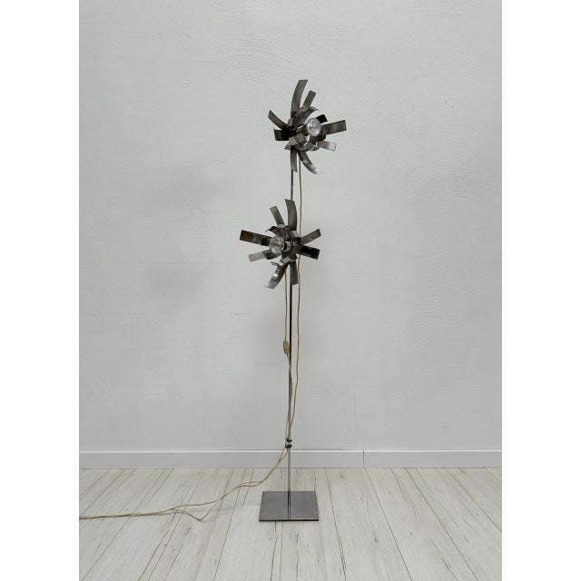 Striking sculptural vintage floor lamp designed by jocelyne trocmé for the french lighting manufacturer oxar. The piece...