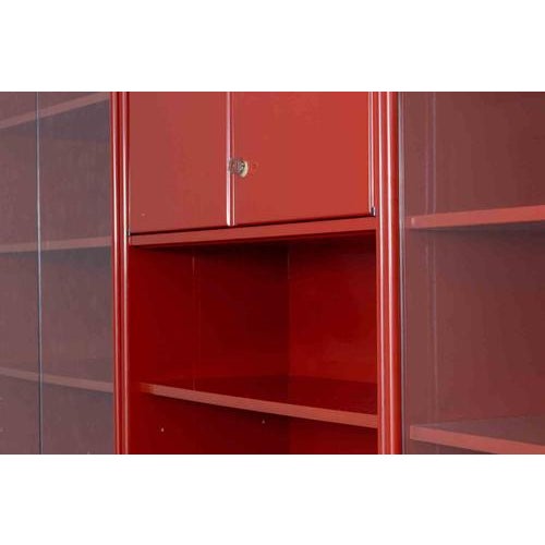 Vintage 4 Modules 'Olinto" Bookshelf by Kazuhide Takahama for B&B Italia, Italy 1970s. Lacquered Wood in "China Red",...