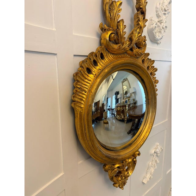 Antique Regency Style Giltwood Convex Girandole Wall Mirrors, 1920, Set of 2 For Sale - Image 11 of 12