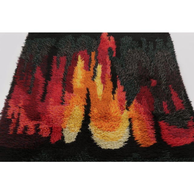Rug & Kilim Vintage Swedish Rya Rug With Radiant Flame Abstract Design - Rug & Kilim For Sale - Image 4 of 9
