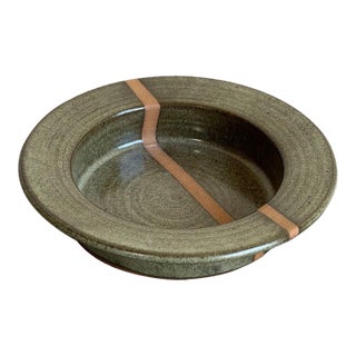 Danish Bjergård Green Ceramic Stripe Plate Mid-Century Modern 1960s For Sale