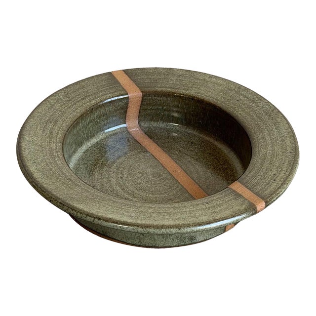 Danish Bjergård Green Ceramic Stripe Plate Mid-Century Modern 1960s For Sale