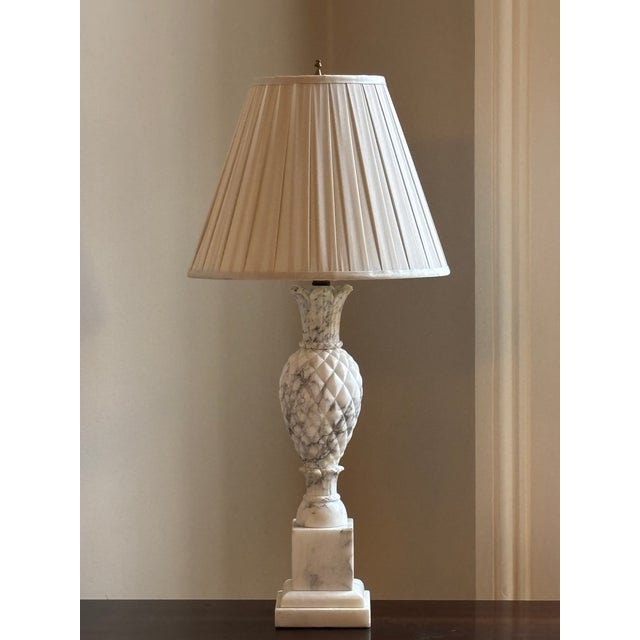 1950s Hand Carved Italian Alabaster Table Lamps W/ Sculptural Pineapple Motif -- A Pair For Sale - Image 12 of 18