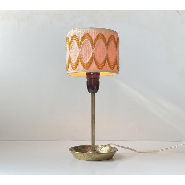 Vintage Hippie Table Lamp with Ashtray, Brass Base, & Wool Shade, 1970s For Sale - Image 10 of 10