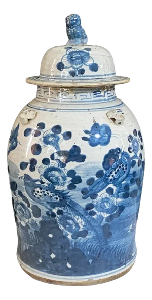 Large Chinoiserie B & W Porcelain Ginger Jar 18.5" H
