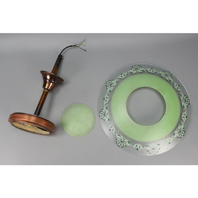French Art Deco Green Textured Glass and Copper Pendant by Loys Lucha, 1930s For Sale - Image 17 of 18