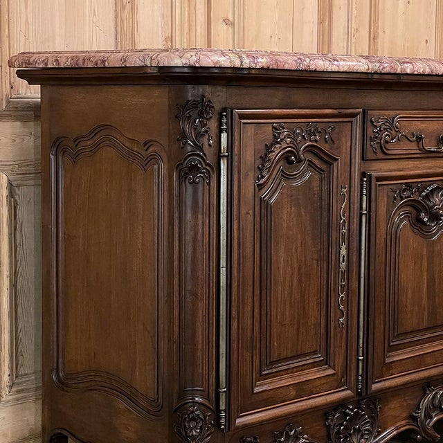 Grand Antique French Walnut Louis XIV Marble Top Buffet ~ Sideboard For Sale - Image 11 of 18