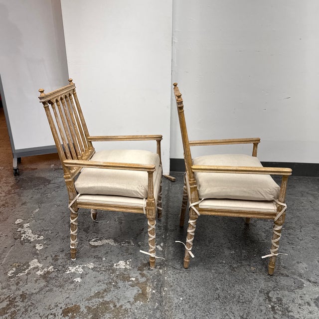Matthew Izzo Collection Barnaby French Country Pine Wood Armchairs, Pair For Sale - Image 4 of 12