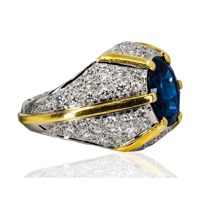 Platinum & 18k ring with 5.08 carat sapphire and 2.50 carats of pave set round diamonds 16.70 grams