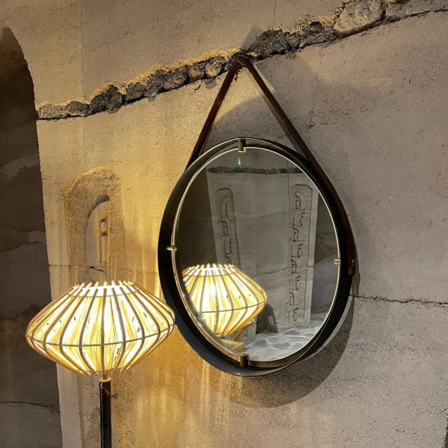 French Modernist Jacques Adnet Equestrian Leather Round Wall Mirror For Sale In San Diego - Image 6 of 12