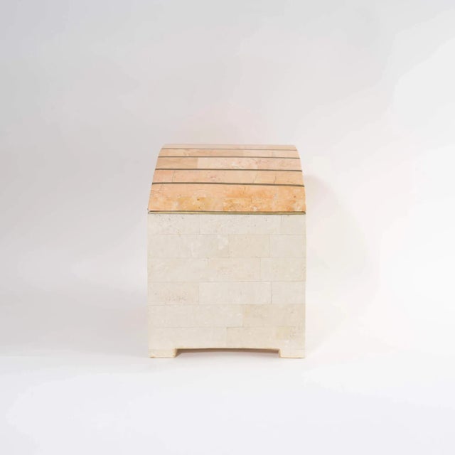 Vintage Maitland Smith Tessellated Stone Brass Inlay Treasure Chest Jewelry Box For Sale In New York - Image 6 of 12