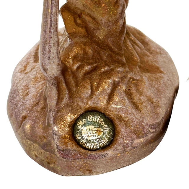 Rare Mid 20th Century Speckled Gold Ceramic Pink Flamingo Statue by McCulloch, Pair For Sale In Los Angeles - Image 6 of 7