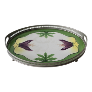Circa 1900 Villeroy & Boch Style Art Nouveau Porcelain Metal Gallery Serving Tray