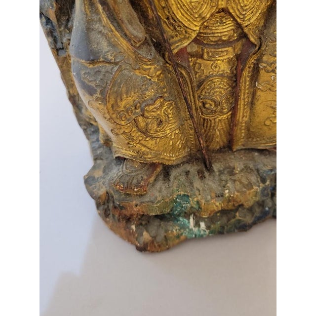 Early 19th C. Chinese Qing Gilt Lacquer Carved Wood Daoist Temple Deity Figure For Sale - Image 9 of 13