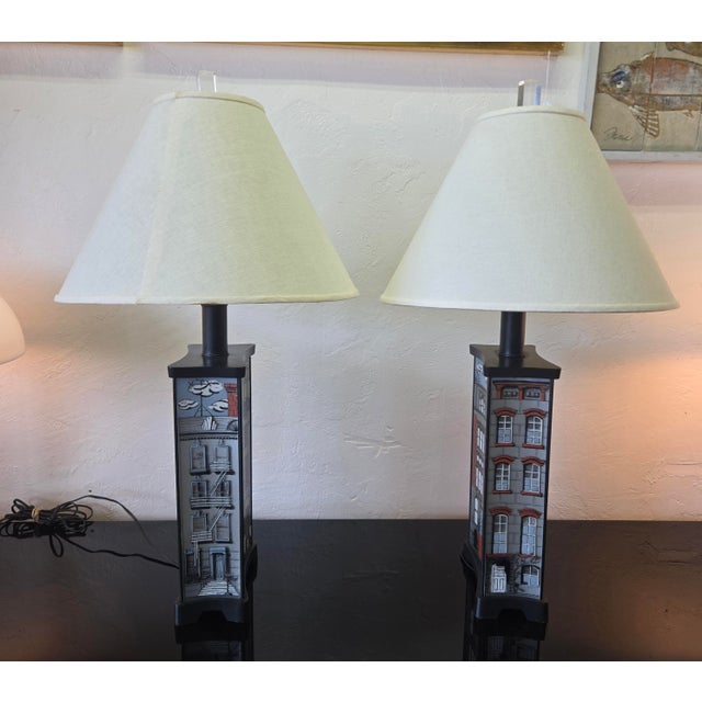 Mid-Century Modern Maurice Heaton Brownstone Enameled Glass Lamps - A Pair For Sale - Image 3 of 12