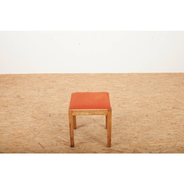 Wooden Stool with Red Seat Cushion from Horgenglarus For Sale - Image 4 of 10