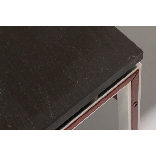 Coffee Table in Slate, Chrome and Wood, Denmark, 1970 For Sale - Image 4 of 11