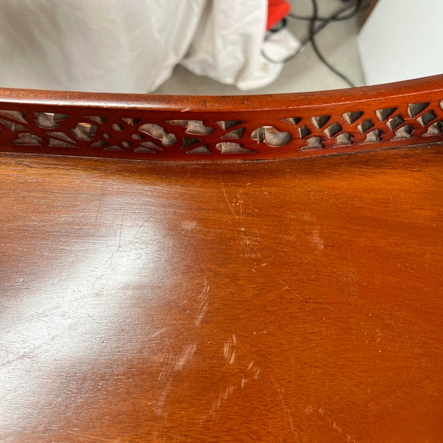 Wood Chippendale Style Tea Table W/ Serpentine Fretwork Gallery For Sale - Image 7 of 12