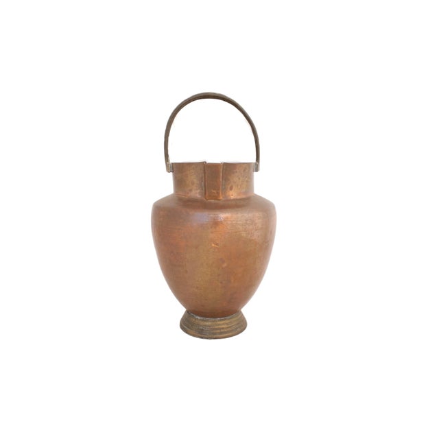 Art Deco copper vase with brass handle and base detail. No maker's mark. Minimal age wear and patina.
