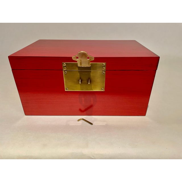 Chinese Red Lacquered Box With Brass Mounts, Mid 20th Century For Sale - Image 10 of 12