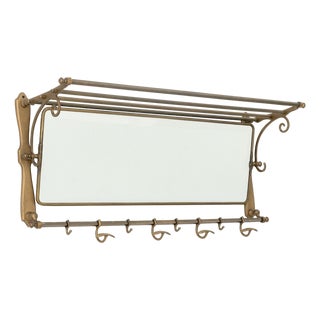 Art Deco Style Brass Mirrored Coat Rack For Sale