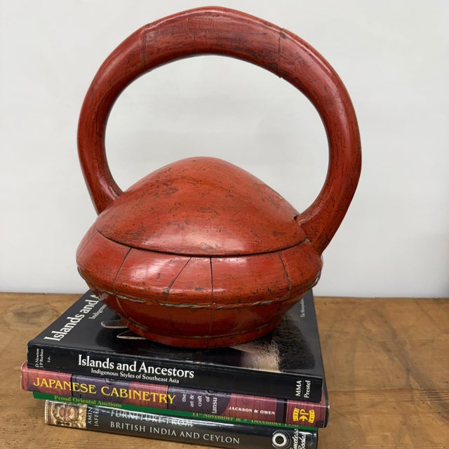 Early 20th Century Red Wooden Carrying Basket with Removable Lid For Sale - Image 5 of 10