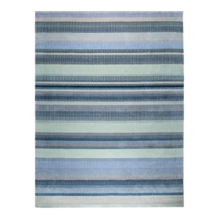 8x10 Jade Sophisticated Multicolor Mauve Striped Handmade Wool Carpet Rug For Sale