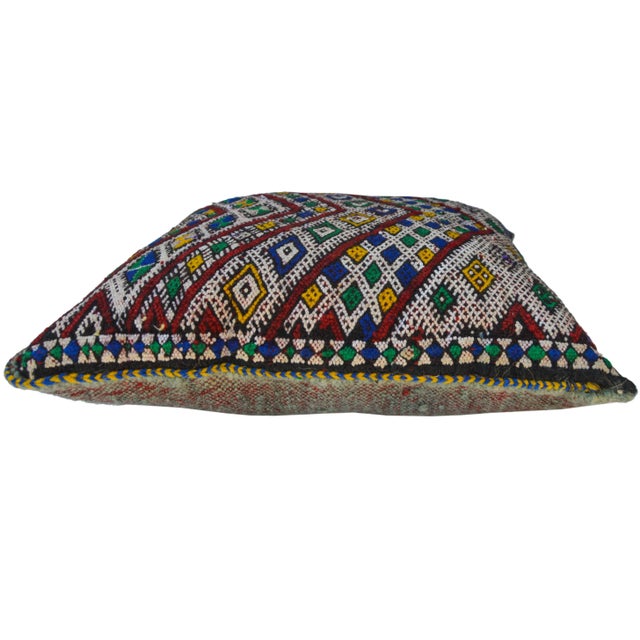 Mid 20th Century Antique Moroccan Blue & Orange Chevron-Patterned Berber Pillow For Sale - Image 5 of 10