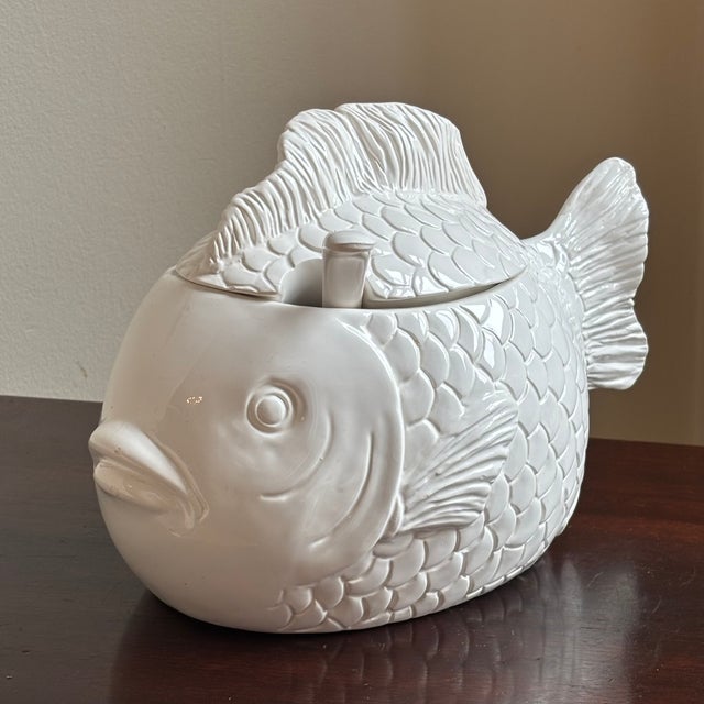 Vintage Hand Painted Ceramic Fish Tureen & Ladel For Sale In Baltimore - Image 6 of 16