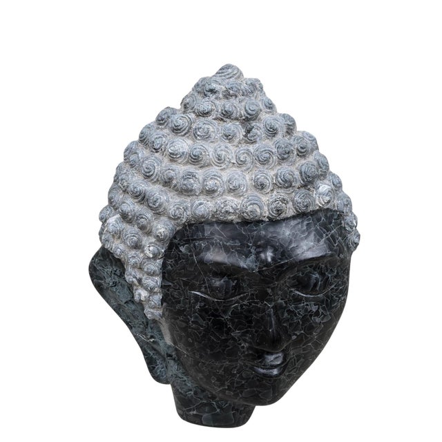 Contemporary Vintage Hand-Carved Thai Black Marble Buddha Head Sculpture For Sale - Image 3 of 8
