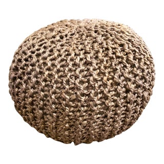 Gray Woven Round Pouf For Sale