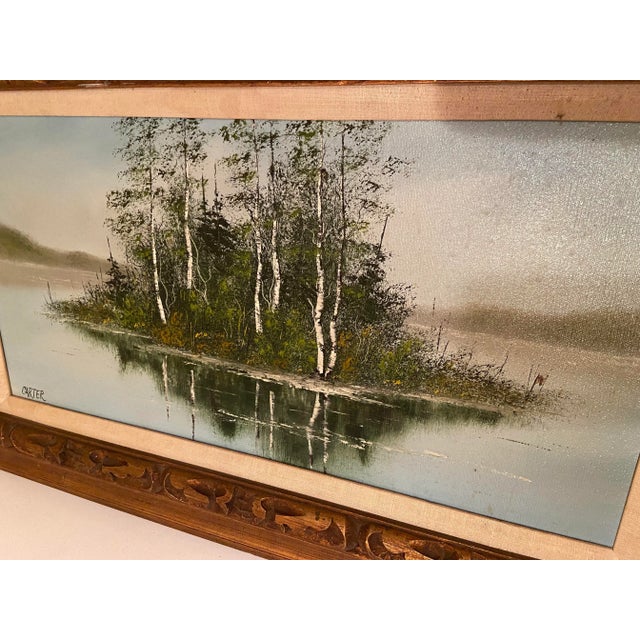 1960s Lake Scene with Trees Original Oil Painting on Canvas Signed Carter, Framed For Sale In Sacramento - Image 6 of 12