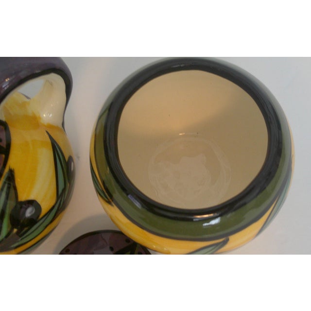 Yellow Vintage Kelly Jo Designs Pottery Olive Pattern Cream and Sugar Set Signed Nm For Sale - Image 8 of 12