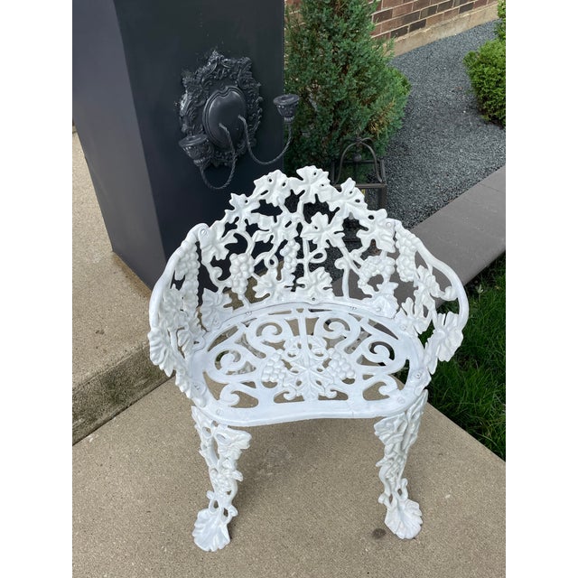White 2 Vintage Victorian-Style Cast Iron Grapevine Leaf Garden Patio Chairs For Sale - Image 8 of 11