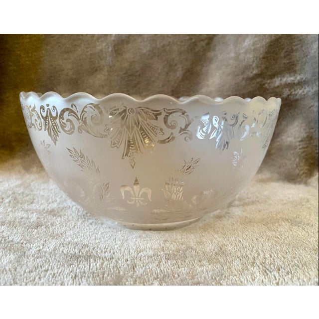 Modern Antique Fleur De Lis & Wheat Wreath Gas Frosted Etched Glass Shade For Sale - Image 3 of 12