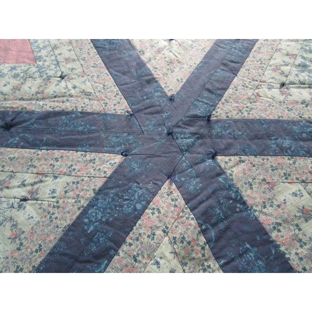 Chrysalis Star Log Cabin Variation Vintage 1980s Patchwork Quilt Cotton Blend For Sale - Image 16 of 17
