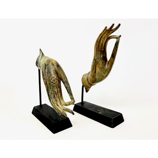 Antique Thai Hand-Mounted Bronze Buddhas on Base, 1900s, Set of 2 For Sale - Image 18 of 18