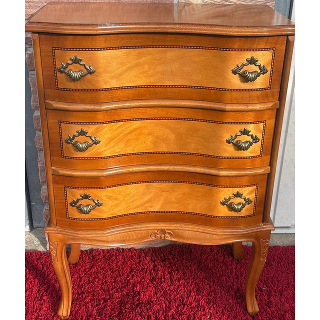 Vintage Wood Three-Drawer Inlaid Chest of Drawers, 1970s For Sale - Image 12 of 12