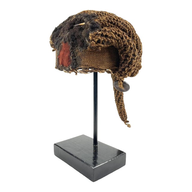 Early 20th Century Bamileke Woven Hat with Hair Cameroon For Sale