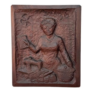 Antique Folk Art Carved Mahogany Women Wall Hanging Panel
