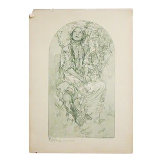 1905 French Art Nouveau Illustration - Alphonse Mucha, Four Girls ('Figures Decoratives,' Plate #6) For Sale