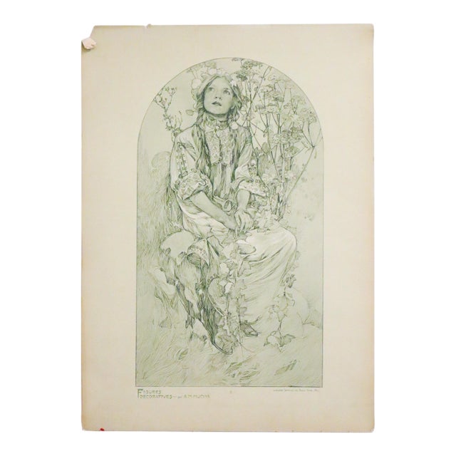 1905 French Art Nouveau Illustration - Alphonse Mucha, Four Girls ('Figures Decoratives,' Plate #6) For Sale