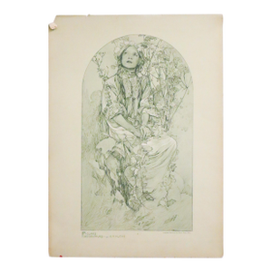 1905 French Art Nouveau Illustration - Alphonse Mucha, Four Girls ('Figures Decoratives,' Plate #6)