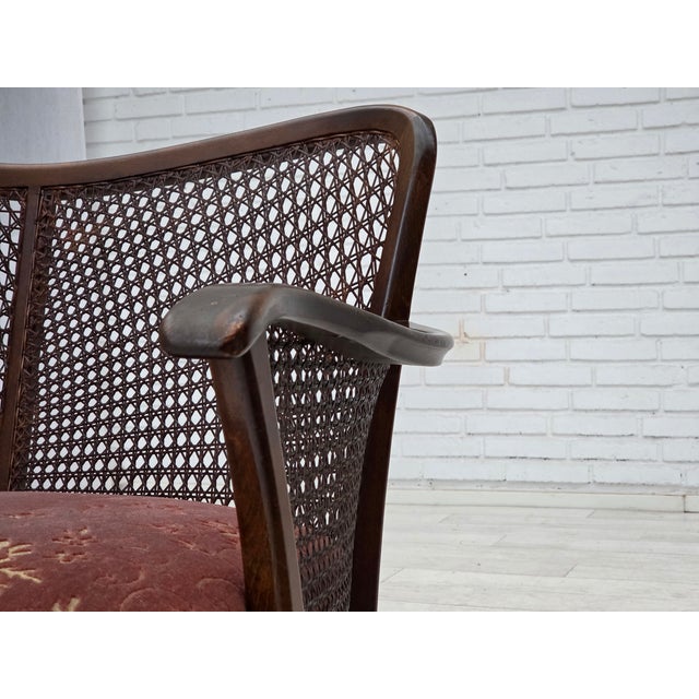 Vintage Danish Three-Seater Sofa in Salmon Pink Velour and Dark Beech Wood, 1950s For Sale - Image 4 of 18