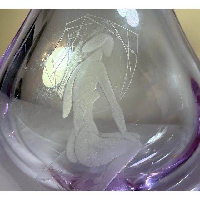 Vintage Hand Blown Miroslav Klinger Purple Glass Crystal Czech Art Glass Vase For Sale - Image 4 of 12