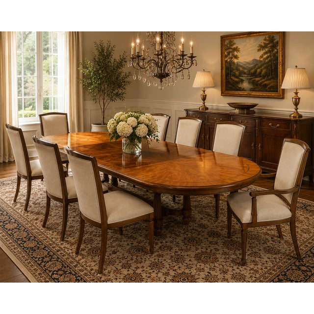 This EJ Victor dining table showcases exquisite craftsmanship, featuring a solid wood construction and a stunning...