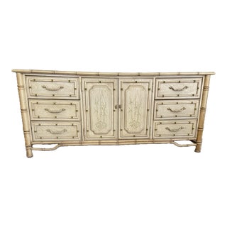 Vintage Bloomingdale's Chinoiserie Faux Bamboo Nine Drawer Sideboard Buffet or Dresser For Sale